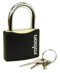 Rolson Steel Padlock 50mm Black Steel Body Brass Cylinder 75 x 51mm Safety Lock - Picture 1 of 2
