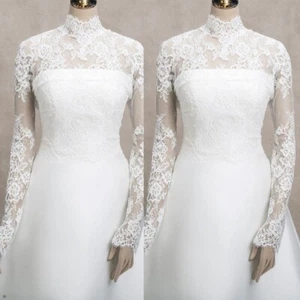 Chaqueta de novia de encaje blanco apliques mangas largas novia top accesorios chaqueta - Imagen 1 de 7