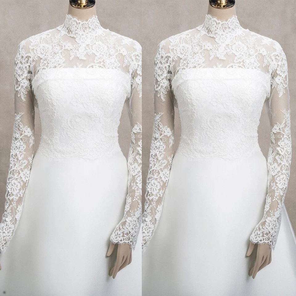 Chaqueta de novia de encaje blanco apliques mangas largas novia top accesorios chaqueta Foto 1 de 4
