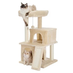 Torre para gatos árbol gato con condominios dobles amplio poste rascador de sisal perca beige - Imagen 1 de 9