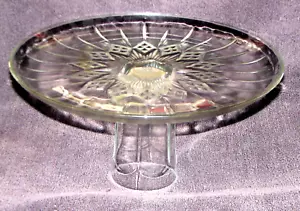 VTG. Clear Glass Pedestal Cake Stand, Cafe Pastry Display Plate Starburst Pat. - Picture 1 of 4