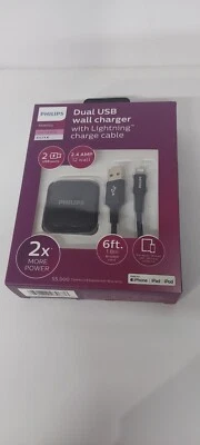 Philips Dual USB Wall Charger w/USB-A/USB-C Charge Cable (DLP6212C/37) Foto 1 de 3