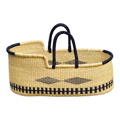 Cesta de bebê Moses – Berço Bolga tecido à mão com design de borda de diamante preto - Imagem 1 de 3
