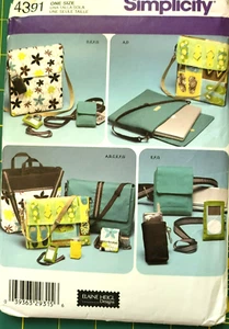 Simplicity 4391 Sewing Pattern for Bags and Accessories 2005 Elaine Heigl Uncut - Picture 1 of 2