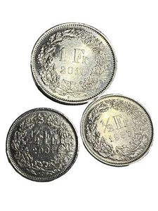 SWITZERLAND COINS LOT OF 3 COINS 1 FRANC 2010 And 1/2 FRANCS 1987-2001 XF - Picture 1 of 4