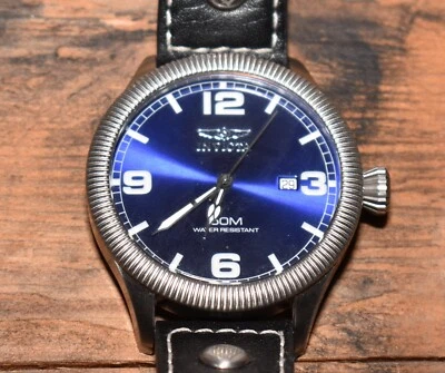 INVICTA Men's Aviator Blue Dial Black Leather Strap Watch Flame Fusion Crystal - image 1 of 4