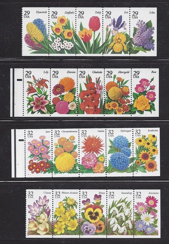 US Scott # 2764a, 2833a, 2997a, 3029a  Flowers Booklet  - Image 1 of 1