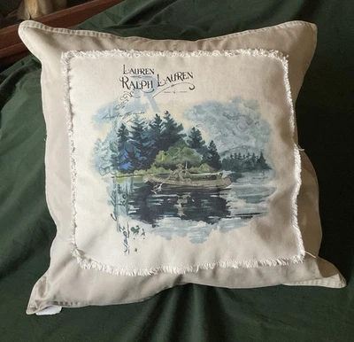 Vintage Ralph Lauren Khaki Outdoorsman Canoe Lake Boathouse Throw 18” Pillow - Image 1 of 4