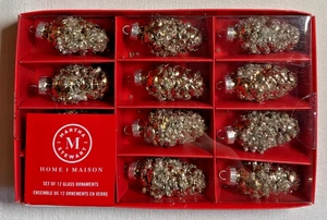 Martha Stewart GLASORNAMENTE (12) GOLD Tannenzapfen Perlen Neu im Karton - Bild 1 von 2