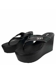 DKNY Womens Black 2" Platform Trina Toe Wedge Slip On Thong Sandals Shoes 6 M - Picture 1 of 9