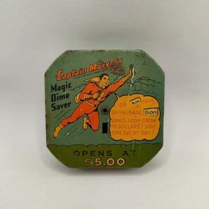 Vintage 1948 CAPTAIN MARVEL Magic Dime BANK Blue TIN Litho Fawcett Toy SHAZAM - Picture 1 of 11