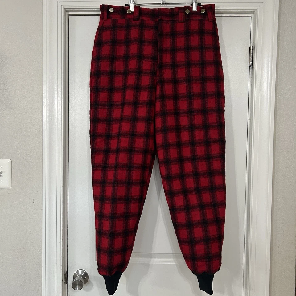 VTG 80s LL Bean Flannel Hunting Pants Men’s 35x32 Buffalo Plaid Wool Thinsulate - Image 1 of 4
