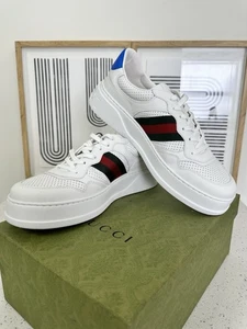 Gucci Herren Größe 12 US Chunky B Web Turnschuhe Perforiertes Leder NEU IM KARTON! - Bild 1 von 23