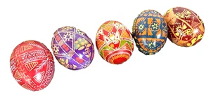 5 huevos soplados a mano Pysanka ucranianos de colección 2 1/2 por 1 3/4" coloridos - Imagen 1 de 5