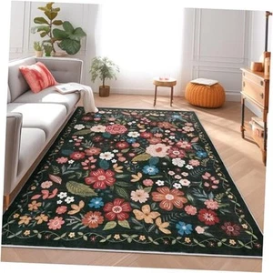 4x6 Area Rug Ultra Thin Soft Washable Rug, Floral Non Slip Area Rug, Stain  - Picture 1 of 8