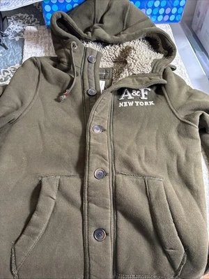 Abercrombie & Fitch Sherpa Lined Hooded Jacket Green Men Button Nwt $200.00 - Image 1 of 4