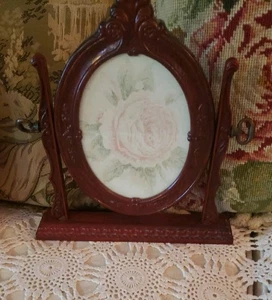 Vintage Swivel Tabletop 5x7 Oval Picture Frame Cherry Ornate Victorian Style - Bild 1 von 6
