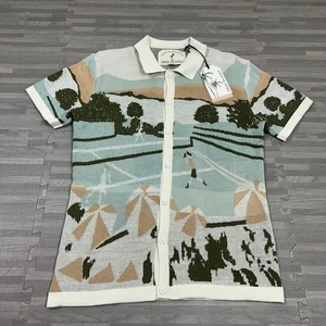 Free Planet Lost in Paradise Cardigan Button Shirt Mens Small Tennis AOP $62 - Picture 1 of 8