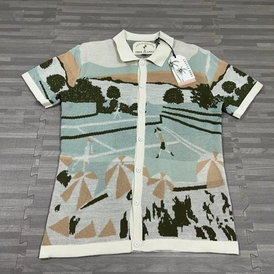 Free Planet Lost in Paradise Cardigan Button Shirt Mens Small Tennis AOP $62 - Image 1 of 4