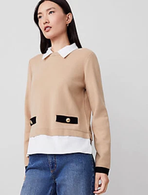 NUEVO SUÉTER ANN TAYLOR BAGUETTE CUELLO MEDIOS MIXTOS TALLA S Foto 1 de 4