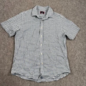 UNTUCKit Blue White Gingham Plaid Linen Short Sleeve Button Up Shirt Size Medium - Picture 1 of 4