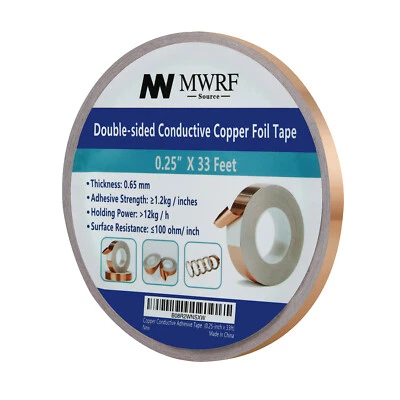 0.25" x 33 feet Copper Foil Tape Conductive EMI Shielding; US Stock - Image 1 of 2