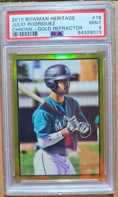 2019 Bowman Heritage Chrome Julio Rodriguez Gold Refractor #41/50 PSA 9--53CP-18 - Image 1 of 3