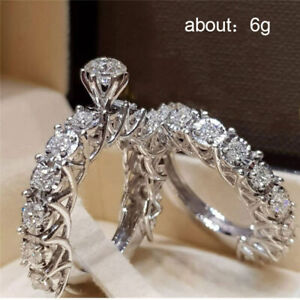 Luxurious 925 Silver White Sapphire Ring Set Women Wedding Bridal Jewelry Sz6-10