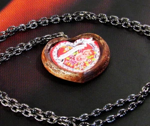 Vintage Valentine Mini Box of Chocolates Image Pendant Heart Necklace Handmade - Picture 1 of 4