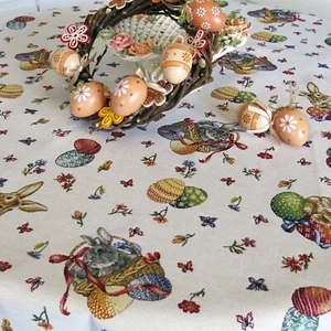 Easter Tablecloth with Eggs Flowers Easter Eggs Bunny Fabric Tablecloth Rabbit - Picture 1 of 9