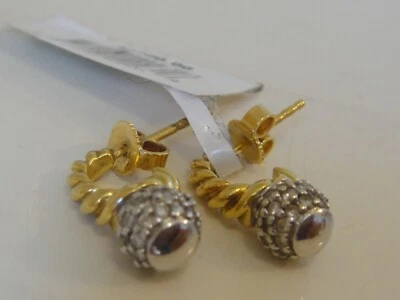 $3150 DAVID YURMAN 18K GOLD DIAMOND BALL PAVE ORBIT HOOP EARRINGS - Image 1 of 4