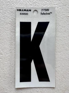 Hillman 839500 3In Black And Silver Letter K Reflective - Picture 1 of 2