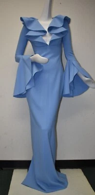 NUEVO Vestido Pamella Roland Cuello en V Azul Largo Ajustado Abertura Trasera 2 4 Foto 1 de 4