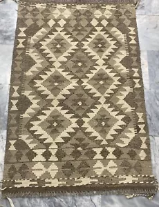 Alfombra Kilim azteca afgana hecha a mano Kilim de lana natural sin teñir para sala de estar 82x129 cm - Imagen 1 de 3