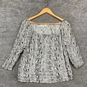 Lee Cooper Womens Top Size 8 Grey Paisley 3/4 Sleeve Boat Neck Viscose 414 - Picture 1 of 12