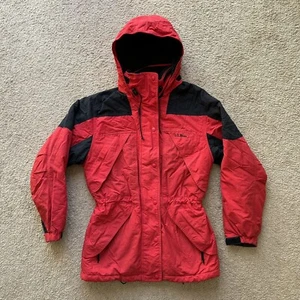 LL Bean Jacket Women's Small Full Zip Hooded Nylon Red Black Insulated - Picture 1 of 13