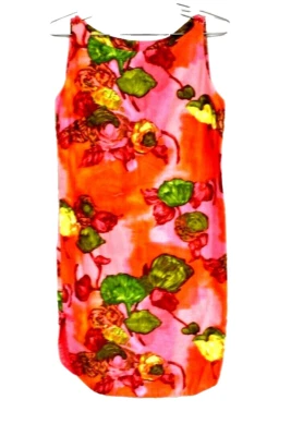 Vestido de Colección Años 60 Stan Hicks Hawaiano Cambio Rosa Borde Hombro Nudos Resort Talla S Foto 1 de 4