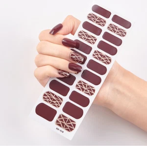 Nail Polish Strips Wraps Stickers Manicure Decor Wine Red & Gold Geometric 22ct - Picture 1 of 4