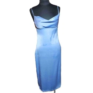 Neu mit Etikett WEWHAT Damen hellblau Wasserfallmuster Midikleid Größe 2 XS - Bild 1 von 8