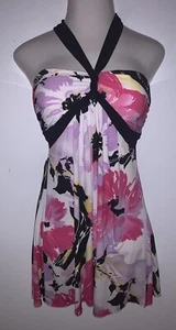 Womens LA BELLE Halter Strap Floral Above Knee Dress ~ Size Medium M - Picture 1 of 6
