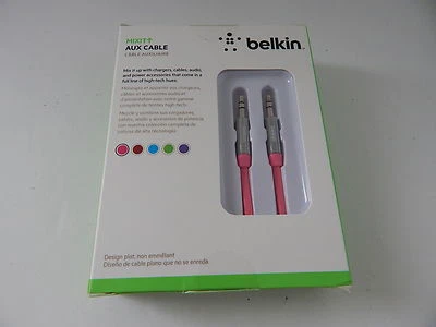 Cable plano Belkin AV10127tt03-PNK AUX de 3 pies color rosa nuevo Foto 1 de 3