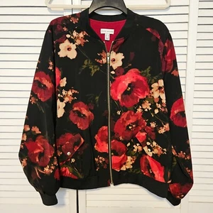 Susan Graver lined zip front jacket, black and red, size Large - Picture 1 of 4