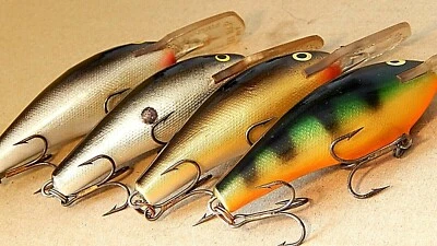 Lote de 4 señuelos de pesca Rapala Fat Rap FR07 (S, SSD, G&P) vintage acabados en papel de aluminio-xclnt+ Foto 1 de 4