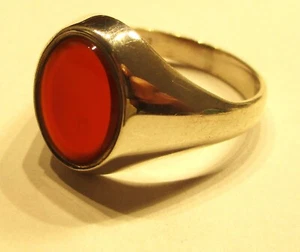 ANILLO SELLO OVALADO MODERNISTA RETRO PLATA ESTERLINA CON CORNALINA TALLA U - Imagen 1 de 2