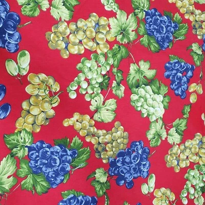 Vallesusa Casa Blue & Green Grapes 100% Cotton Red Tablecloth 96" x 86" Italy - Image 1 of 4