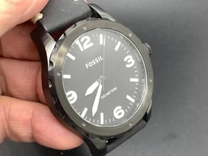 FOSSIL JR1448 Black Dial Black Leather Strap 10 ATM S/S QUARTZ MEN'S WATCH - Picture 1 of 16