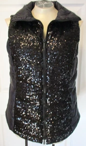 NWQ Chicos Sequined Black Puffer Vest Size M (8-10) NWT MSRP $129 - Picture 1 of 13