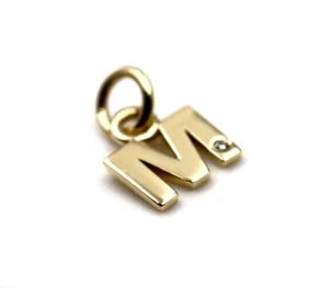 Genuine 9ct 9k Yellow Gold Diamond Set Initial Small Pendant Charm M -Free Post - Bild 1 von 7