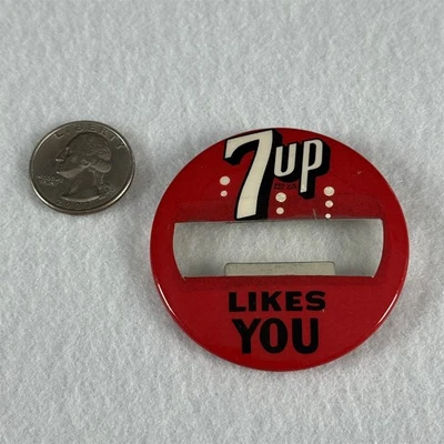 Vintage 60s 7 Up Likes You Red Name Tag Badge 2.25" Pinback Button #58492 - Image 1 of 2