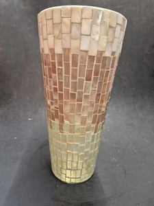 Mosaic Glass Vase 10" Tri-Color White Copper Beige - Picture 1 of 4